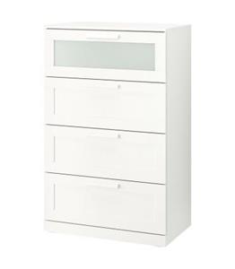 دراور چهار کشو سفید ایکیا مدل BRIMNES با نمای شیشه مات