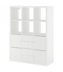 قفسه 4 در 3 ایکیا مدل KALLAX بهمراه 4 کشو 4 درب ابعاد 147×112 سانتیمتر رنگ سفید