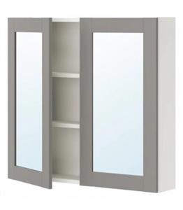 کابینت روشویی 2 درب آینه دار ایکیا مدل ENHET ابعاد 75×17×80 سانتیمتر رنگ بدنه سفید/درب خاکستری