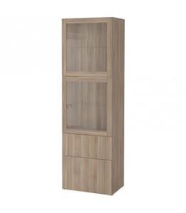ویترین ایستاده 4 طبقه ایکیا مدل BESTA  با درب شیشه ای Lappviken مکانیزم فشاری ارتفاع 193 سانتیمتر رنگ گردویی/شیشه شفاف
