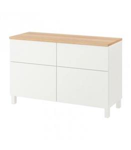 کنسول ایکیا مدل BESTA با درب Lappviken/Stubbarp عرض 120 سانتیمتر مکانیزم درب آرام بند رنگ روکش بلوط/سفید مات