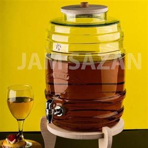کلمن شیشه ای طرح بشکه پایه چوبی 10 لیتری