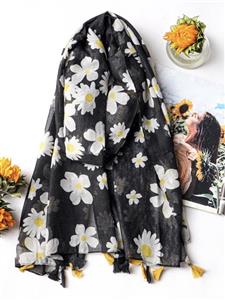 شال مشکی نخی طرح بابونه