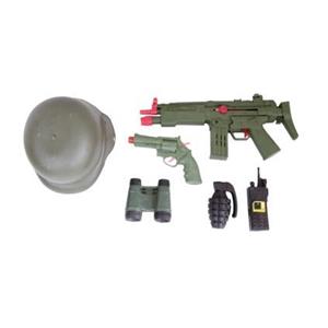 ست ارتشی تفنگ و دوربین و کلاه توری