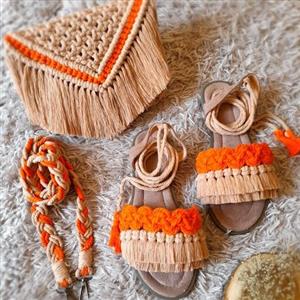 صندل مکرومه  کرم نارنجی