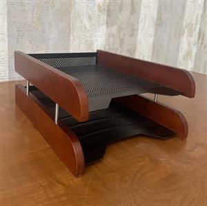 کازیه دو طبقه چوب و فلز اعلا رومیزی اداری - قهوه ای 