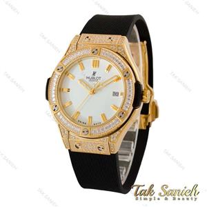 ساعت هابلوت زنانه فول نگین طلایی صفحه سفید Hublot-5130-L