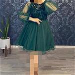 لباس مجلسی عروسکی دخترانه بالاتنه مخمل فلوک برجسته دامن دو لایه تور و آستر در سه رنگ از سایز 36تا50