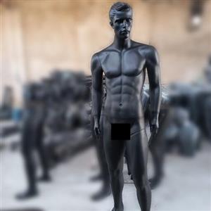 مانکن مردانه فایبرگلاس،ژست B، تمام مشکی مات،چهره دار