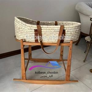 گهواره حصیری و سبد حمل کودک (ننو)حصیر ی دسته چرم سایز 70 در 40 برای سیسمونی کودک  پایه جداگانه حساب میشود