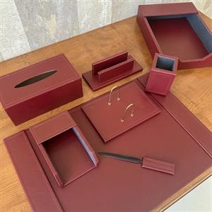 رومیزی چرم اداری 8 تکه - زرشکی - کد 408