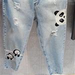 شلوار جین مام استایل طرح پاندا تنخور عالی سایز  38-42 پشت کمر کش