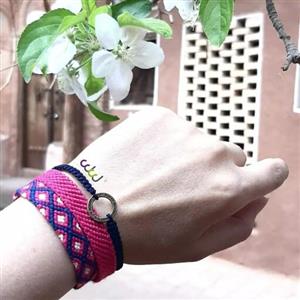دستبند دوستی دخترانه زنانه بافت نخی سرخابی