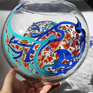 تنگ بزرگ نقاشی شده باتکنیک  ویترای طرح مواج