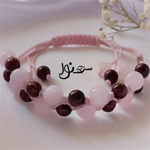 دستبند تمام سنگ رزکوارتز و گارنت