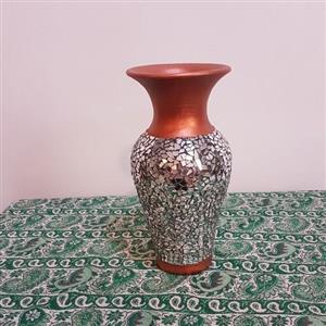 گلدان آینه کاری جنس سفالی رنگ متن مسی هنرکده سدنا