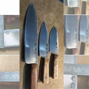 ست چاقو زنجان دست ساز سلاخی وقصابی راسته جوجه زن سه سایز با تیغه فولادی رضازنجانی حرفه ای با دسته چوبی چوب گردو گزنه گزن