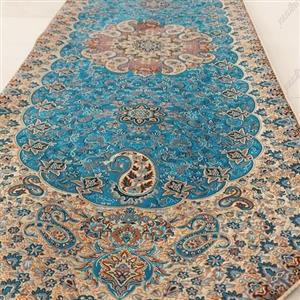 رانر رومیزی ترمه طرح نسترن جدید رنگ آبی با کیفیت عالی
