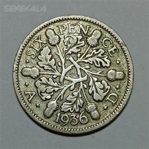 سکه نقره کلکسیونی ۶ پنس انگلیس ۱۹۳۶ جرج پنجم 