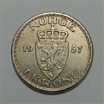 سکه خارجی ۱ کرون کمیاب نروژ ۱۹۵۷