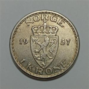 سکه خارجی ۱ کرون کمیاب نروژ ۱۹۵۷ 
