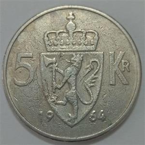 سکه خارجی ۵ کرون کمیاب نروژ ۱۹۶۴ 