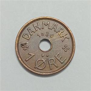 سکه خارجی ۱ اوره بسیار کمیاب دانمارک ۱۹۳۶ 