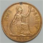 سکه خارجی ۱ پنی انگلیس ۱۹۶۱ ملکه الیزابت