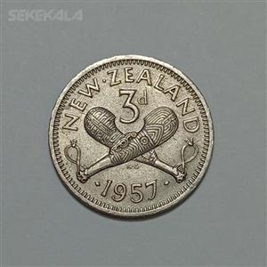 سکه کلکسیونی ۳ پنس بسیار کمیاب نیوزلند ۱۹۵۷ (ملکه الیزابت) 