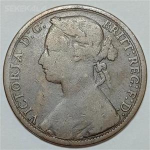 سکه خارجی ۱ پنی کمیاب انگلیس ۱۸۷۶ ملکه ویکتوریا