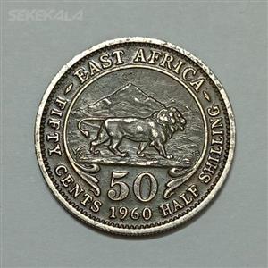 سکه کلکسیونی ۵۰ سنت کمیاب آفریقای شرقی مستعمره انگلیس ۱۹۶۰ ملکه الیزابت 