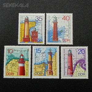 سری تمبر های زیبای فانوس دریایی کشور آلمان شرقی ۱۹۷۴ (۵ عدد)
