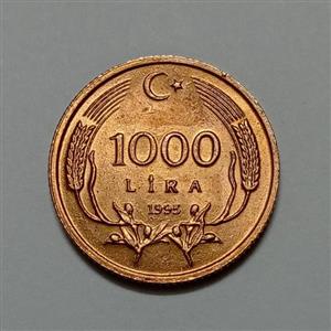سکه خارجی ۱۰۰۰ لیره ترکیه ۱۹۹۵ (کیفیت بانکی)