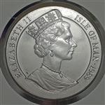 سکه ۱ کرون پرووف یادبودی جزیره من ۱۹۸۶ (داخل پک با تمبر های هولوگرامی بینظیر و بسیار زیبای ملکه)
