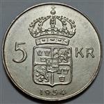 سکه نقره کلکسیونی ۵ کرون کمیاب سوئد ۱۹۵۴