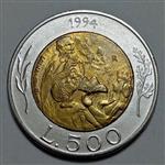 سکه کلکسیونی ۵۰۰ لیره دوفلزی سان مارینو ۱۹۹۴ (بسیار کمیاب)