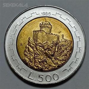 سکه کلکسیونی ۵۰۰ لیره دوفلزی سان مارینو ۱۹۸۸ بسیار کمیاب 