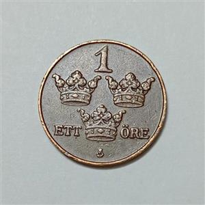 سکه کلکسیونی ۱ اوره بسیار کمیاب سوئد ۱۹۲۸ 