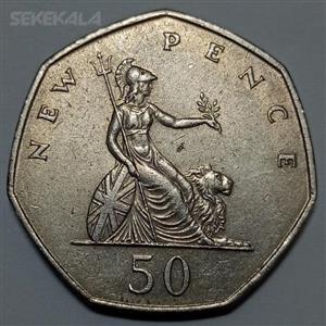سکه کلکسیونی ۵۰ پنس انگلیس ۱۹۶۹ (تاج اول) 