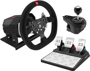 فرمان بازی PXN مدل V10 Steering Wheel with Real Force Feedback Driving and 6 Speed Shifter Adjustable Magnetic Pedals Stainless Steel Paddle Shifters for PS4 Xbox Series XS PC One 