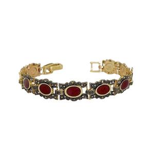 دستبند مارگازیت قطاری طرح طلاروس نگین قرمز کد JW485.3