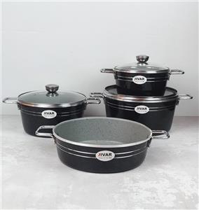 سرویس قابلمه 7 پارچه ژیوار طرح چدن ارکیده دسته فلزی مشکی (28)