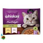 پوچ گربه بالغ ویسکاس با طعم مرغ و سالمون Whiskas pure delight chicken & salmon in jelly بسته ۴ عددی