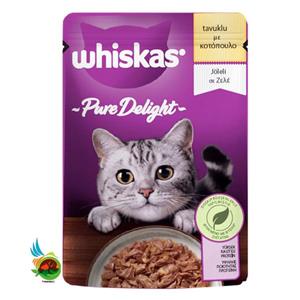 پوچ گربه بالغ ویسکاس با طعم مرغ در ژله Whiskas pure delight with chicken in jelly وزن ۸۵ گرم