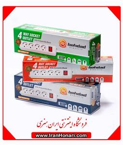 پریز 4 خانه بدون ارت پارس 1.8 متری کلید دار بهداد الکتریک کد 123 عمده کارتن 20 تایی