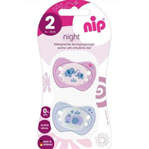 پستانک سیسلکونی 5-18 ماه نیپ Nip مدل Hippo Elephant مخصوص شب 