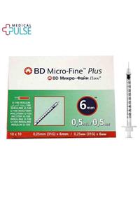 سرنگ انسولین بی دی مدل Micro-Fine بسته ۱۰ عددی حجم ۰/۵ میلی‌لیتر