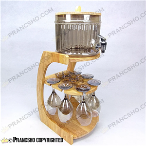 کلمن بار شیشه ای 6 نفره طرح هایکا با گیلاس (جام) و شات شامپاینی
