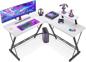 L Shaped Corner Desk Large Computer Desk Gaming Desk with Keyboard Tray and Main Frame  Writing Study Table for Home Office (White-A) - ارسال 10 الی 15 روز کاری