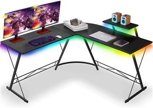 ORDEBOLL L-Shaped Computer Corner Desk Gaming Desk with LED StripHome Office Gaming Desk with Monitor Stand Ergonomic Gamer Table (Black) - ارسال 10 الی 15 روز کاری